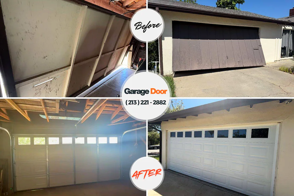 Before and after: garage door repair Coalinga, CA
